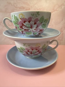Cath Kidston Blue Provence Spray Flowers Large Breakfast Cup And Saucer x 2 - Picture 1 of 15