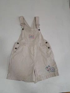 Vtg 90s Y2k Girls Youth Overall Shorts Bib Embroidered Flowers L 14-16 Khaki - Picture 1 of 8