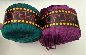 Lot 2 Katia OPERA Nylon Yarn Flat Ribbon Shiny Fuchsia Emerald Green 93 Yd 50 gm - Picture 1 of 11