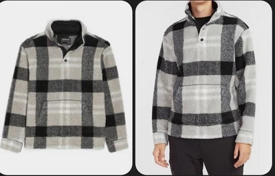 Nuevo con etiquetas EXPRESS Check Sherpa Mock Cuello Chaqueta S XL Gris Negro Foto 1 de 3