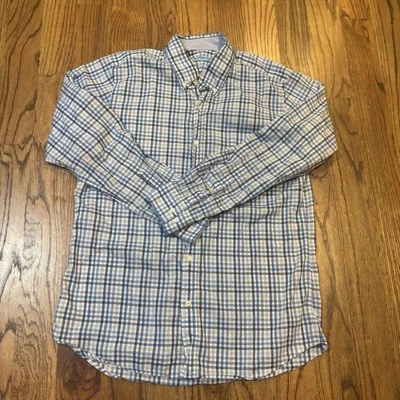 J McLaughlin Men’s Size Medium Trim Fit Blue White Checked Button Down Shirt - Image 1 of 4