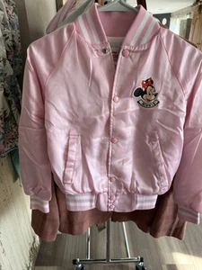 VTG Disney Fashions 80s MINNIE mouse Youth 10 Pink Satin Bomber Jacket - Picture 1 of 5