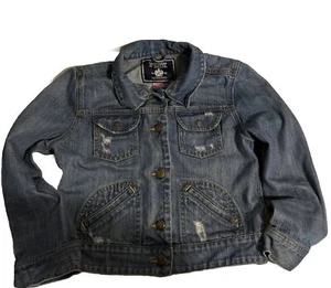 Pink Victoria’s Secret Denim Blue Jean Jacket Size Small Pockets Distressed - Picture 1 of 10