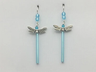 Pendientes colgantes libélula de peltre y plata de ley - vidrio acuático - libélulas- Foto 1 de 2