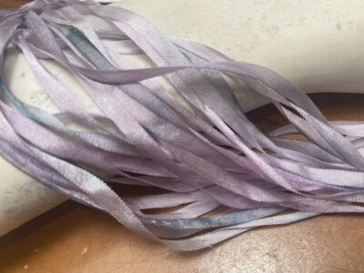 silk embroidery ribbon 1/8" hand dyed 4mm lavender blue 1yd made in Japan - Image 1 of 4