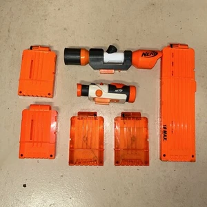 Nerf Accessories Lot- 4 Mags (Holds 6 Each) 1- 18 Mag, 2 Scopes (1 Big 1 Small) - Picture 1 of 9