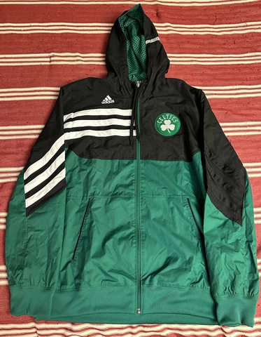 NEW Adidas Boston Celtics Men's Size Lg Black & Green Full Zip Hood Jacket Coat Cover