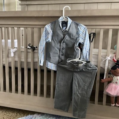 Nautica Baby Boy 4 PC Suit Set Blues/White Shirt Button Vest Pants Size 24 Month — 第 1/4 张图片
