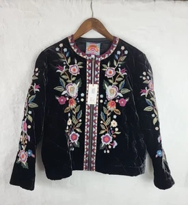 Johnny Was Mahea Crop Black Velvet Floral Embroidered Jacket Size Medium - Picture 1 of 13