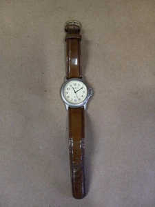 Eddie Bauer Watch Men 39mm Silver Tone Date Brown Leather Band - Picture 1 of 6