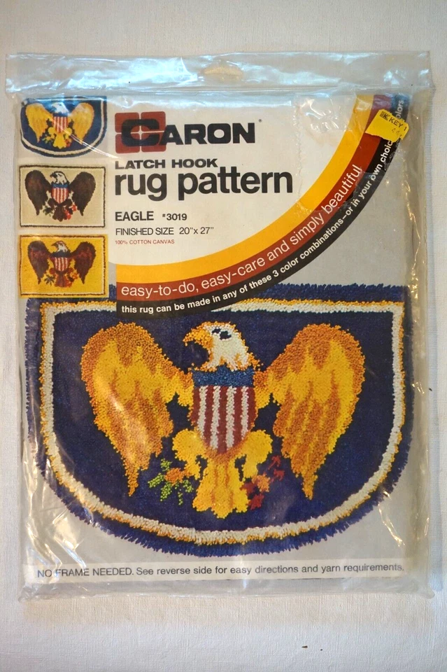 Vintage Caron Bald Eagle USA Flag Latch Hook Rug Kit 3019 America NEW - Image 1 of 4