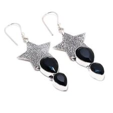 Black Spinel Gemstone Handmade 925 Sterling Silver Jewelry Earring 2.56 "