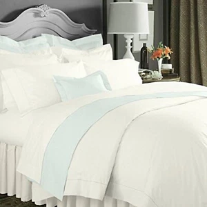 Sferra Corto Celeste Ivory Queen Sheet Set 4PC Cotton Percale 406TC Italy NEW - Picture 1 of 6