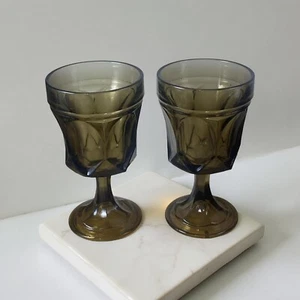 2 Vintage BRAUN Anchor Hocking Fairfield Kelche Wasser Wein 6" Rauch - Bild 1 von 6