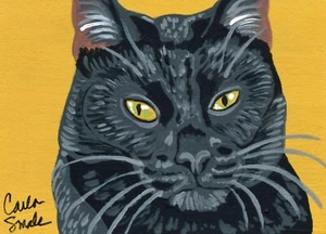 Pintura Original ACEO ATC Mascota Gato Negro Arte -Carla Smale - Imagen 1 de 2