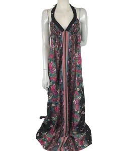 Billabong Dress Black Size 8 Pink Floral Mai Halter Tie Empire Waist Boho Surf - Picture 1 of 15