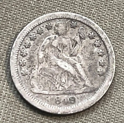 Moneda de diez centavos libertad sentada 1849-o, en estado bastante bueno, fecha escasa Foto 1 de 4