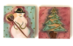 Juego de 2 posavasos de invierno Starbucks de cerámica hechos en Italia muñeco de nieve árbol de Navidad - Imagen 1 de 6