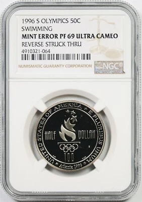 1996-S Olympics Swimming 50C NGC Mint Error PF69 Ultra Cameo Modern Half Dollar  - Image 1 of 4