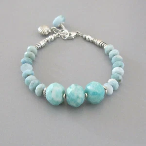 djs Sundance Sol Larimar Amazonite Blue Gem Sterling Silver Shell Bracelet Boho - Picture 1 of 9