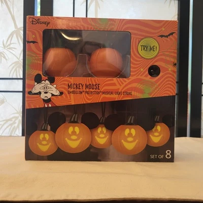 HTF Disney Halloween Mickey Moving Projection Pumpkin String Lights Monster Mash - Image 1 of 4