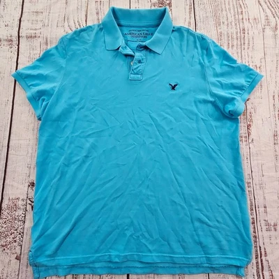 Camisa Polo American Eagle Azul Manga Corta Calce Atlético Algodón Para Hombre XL Foto 1 de 4