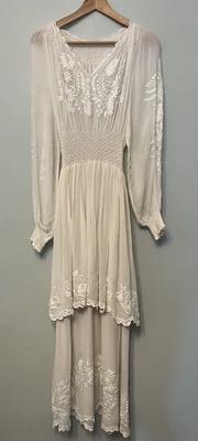 复古匈牙利礼服 Matyo Kalocsa 刺绣爱德华时代礼服和懒人婚礼 S/M — 第 1/4 张图片