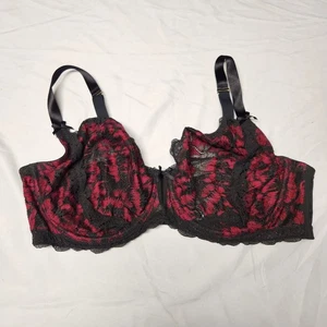 Sujetador Cacique 42DD Sin Forro Balconette Con Aros Negro Borgoña Encaje Floral Gótico - Imagen 1 de 6