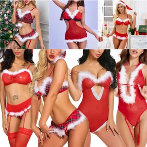 Mrs Claus Costume Set Womens Sexy Lingerie for Christmas Teddy Babydoll US FAST - Picture 1 of 134