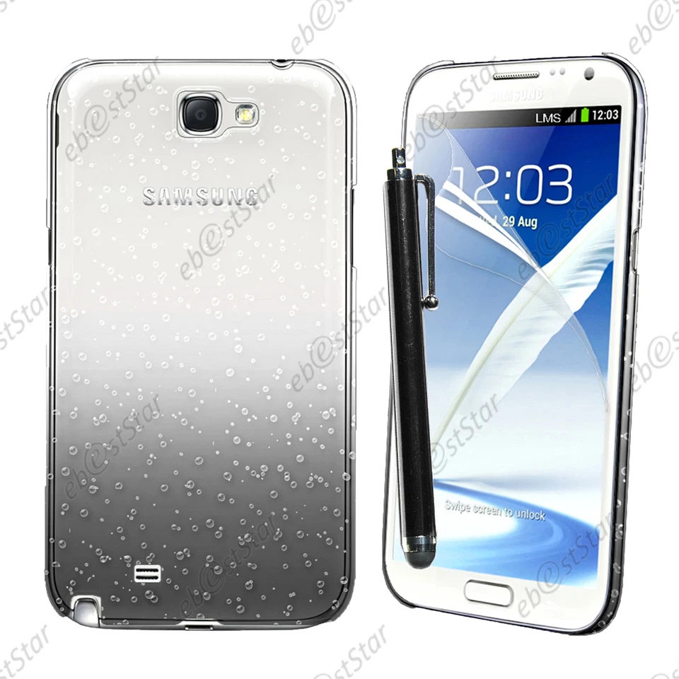 Etui Coque Rigide Gouttelettes Noir pour Samsung Galaxy Note 2 N7100 + Stylet - Photo 1/1