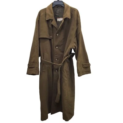 Giorgio Armani Men's Vintage Olive Wool Belted Military Trench Coat Size 42 - Image 1 of 4
