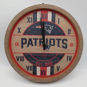 NFL New England Patriots Logo Barrel Wall Clock Wooden Office Decor PARTS REPAIR - Picture 1 of 7