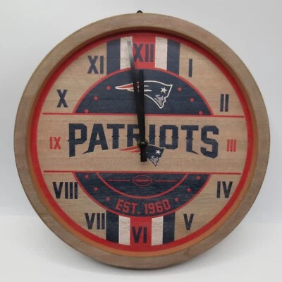 NFL New England Patriots Logo Barrel Wall Clock Wooden Office Decor PARTS REPAIR - Image 1 of 4