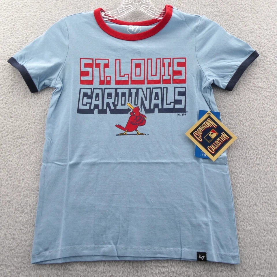St Louis Cardinals Shirt Kids Medium Blue '47 Brand Cotton Knit Boys Youth New - Image 1 of 3