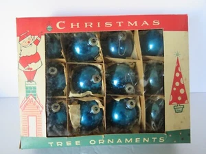 Vtg Shiny Brite 12 Christmas Tree Ornaments Round Balls Blue 7" Dia Fantasia #1 - Picture 1 of 16