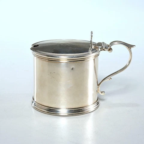 Victorian London Sterling Silver Mustard Pot with Glass Liner Antique 1830s Cover