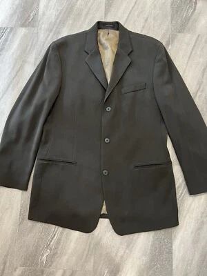 DKNY 男式 100% 羊毛 42L 2 件套西装外套和裤子 34x 32 套装绿色棕色 — 第 1/4 张图片