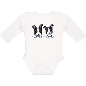 Inktastic Boston Terriers (Dark Apparel) Long Sleeve Creeper - KiniArt Terrier - Picture 1 of 12