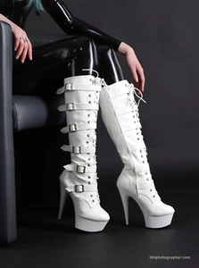 Plateau High Heels Stiefel weiß Gr 36-44 Schnallen von Kassiopeya NEU - Bild 1 von 11