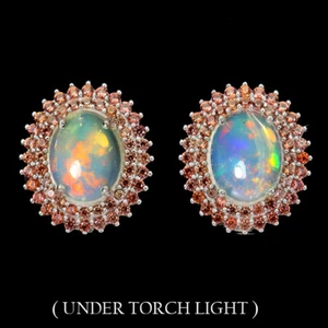 925 Sterling Silver Earrings Oval Fire Opal 9x7mm Sapphire Gemstone Jewelry - Picture 1 of 9