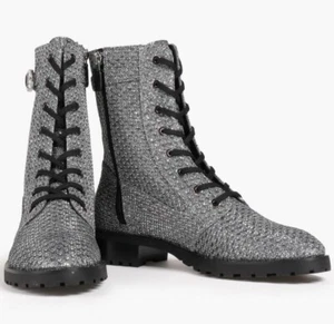 Neu Stuart Weitzman schillernd verziert Gunmetal Kampfstiefel 750 $ - Bild 1 von 9