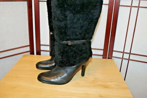 RALPH LAUREN SCHWARZ LEDER KUNSTFELL LAMMFELL 3,5" ABSATZ HALBHOHE STIEFEL GRÖSSE 6 NEU OHNE ETIKETT - Bild 1 von 5