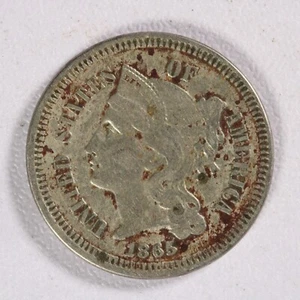 Tres centavos de níquel 1865 - XF detalles - Imagen 1 de 2