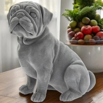 Grey Velvet Pug Statue - free postage - image 1 of 4