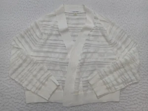 Calvin Klein Womens Large L Sheer Cardigan White Striped Open Front Blouse Top - Picture 1 of 8