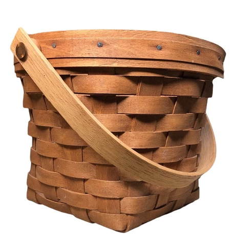 Longaberger  Basket Vintage 1988 Swing Handle  8” Diameter Handmade with Liner Cover