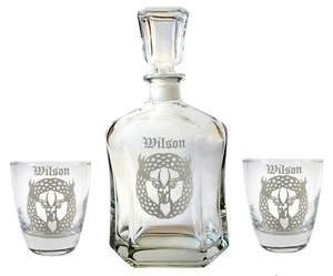 Celtic Stag Glass Decanter & Rocks Glass Set, Free Personalized Engraving - Picture 1 of 8
