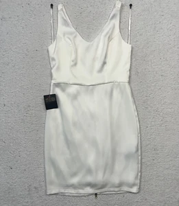 bebe Prada Twill Zipper Back Detail Midi Dress Ivory Size Medium #102215 NWT - Picture 1 of 5