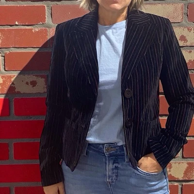 Chaqueta Blazer Caslon Terciopelo Rayas Talla S Negra Dos Botones Tacto Suave  Foto 1 de 4