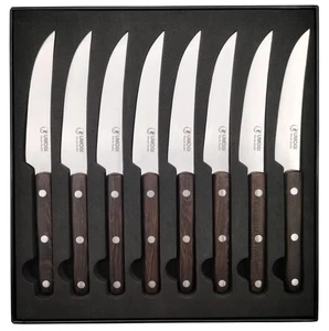 Premium Steak Knives Set of 8 in Gift Box - Full Tang Wenge Wood Handle - HC ... - Foto 1 di 7